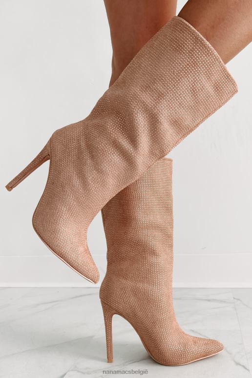 beige laarsjes met strassteentjes met hoge spanning NanaMacs HPTT3897