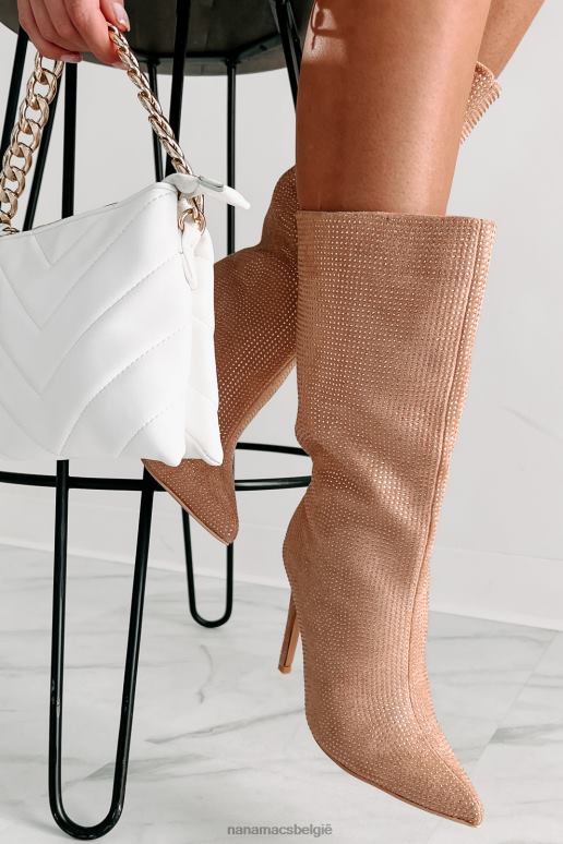 beige laarsjes met strassteentjes met hoge spanning NanaMacs HPTT3897
