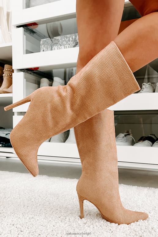 beige laarsjes met strassteentjes met hoge spanning NanaMacs HPTT3897