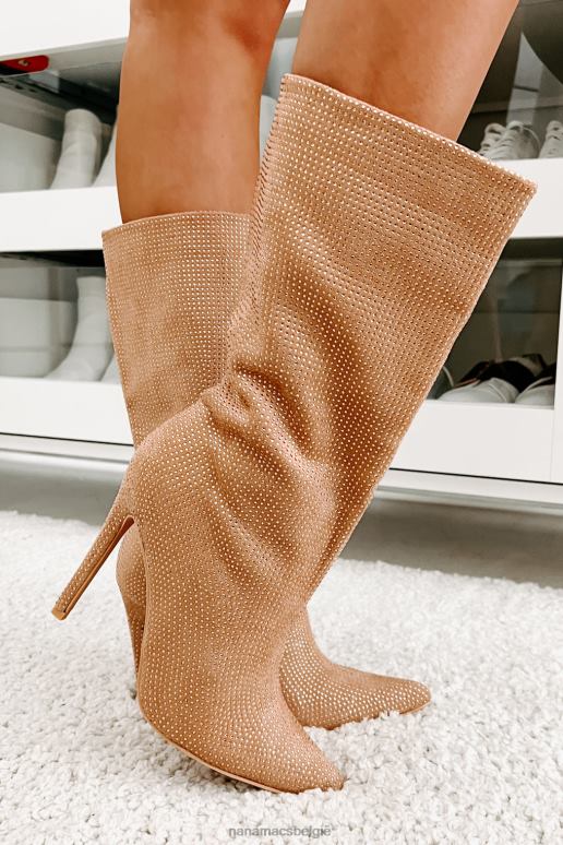 beige laarsjes met strassteentjes met hoge spanning NanaMacs HPTT3897