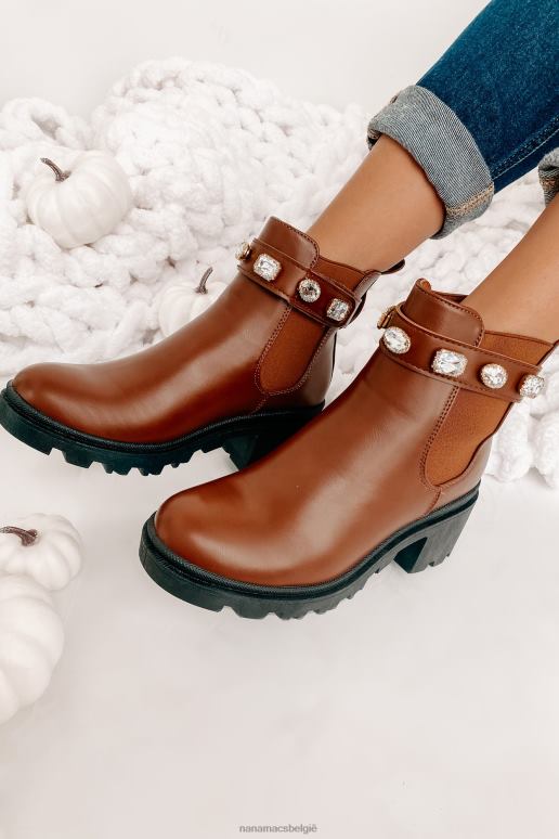 bruinen onvolmaakte sterke meningen faux lederen laarsjes met juweelriem NanaMacs HPTT4059