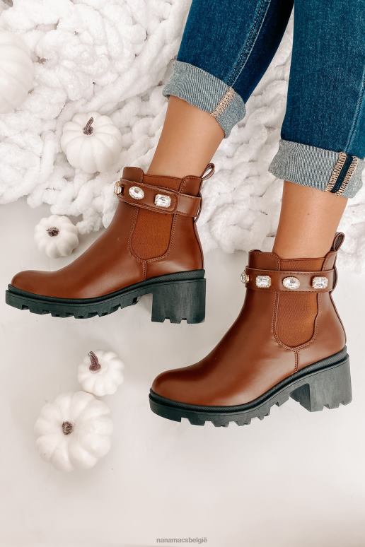 bruinen onvolmaakte sterke meningen faux lederen laarsjes met juweelriem NanaMacs HPTT4059