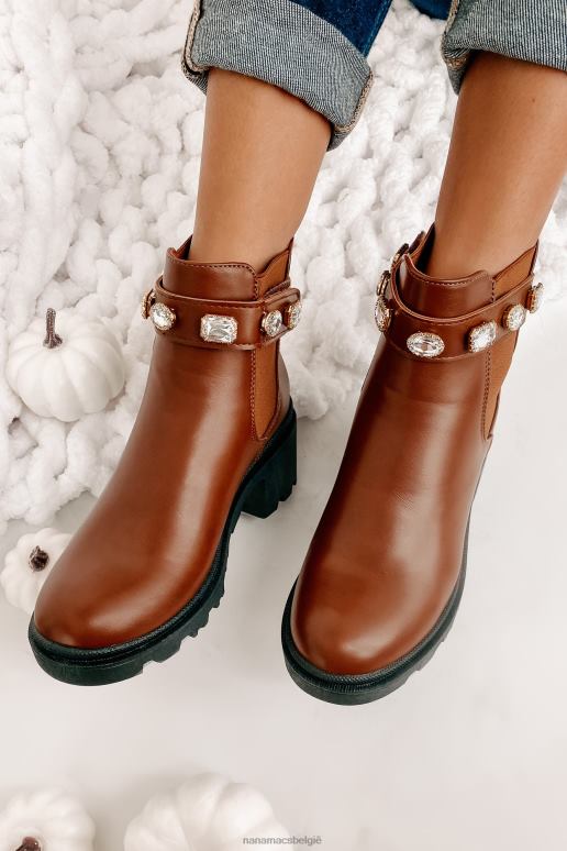 bruinen onvolmaakte sterke meningen faux lederen laarsjes met juweelriem NanaMacs HPTT4059