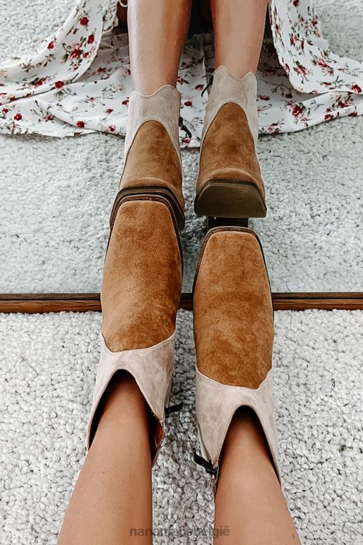 taupe rechtervoet naar voren tweekleurige laars van imitatiesuède NanaMacs HPTT3899