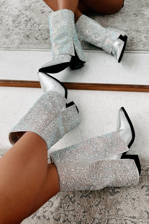 zilver metallic Annabelle laarsjes met strassteentjes NanaMacs HPTT3848