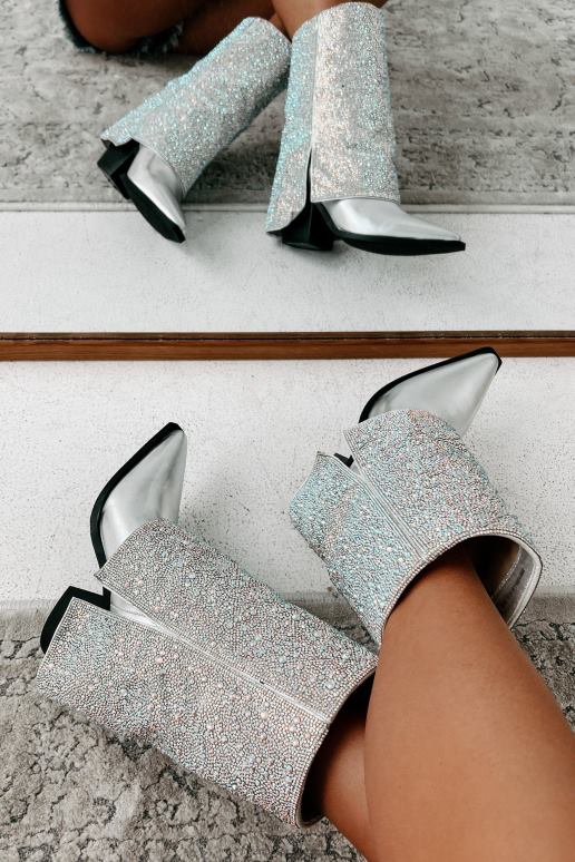 zilver metallic Annabelle laarsjes met strassteentjes NanaMacs HPTT3848