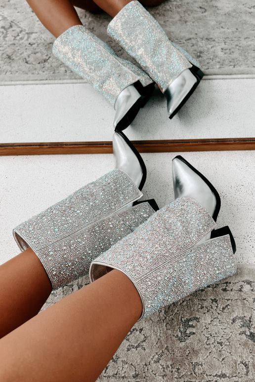 zilver metallic Annabelle laarsjes met strassteentjes NanaMacs HPTT3848