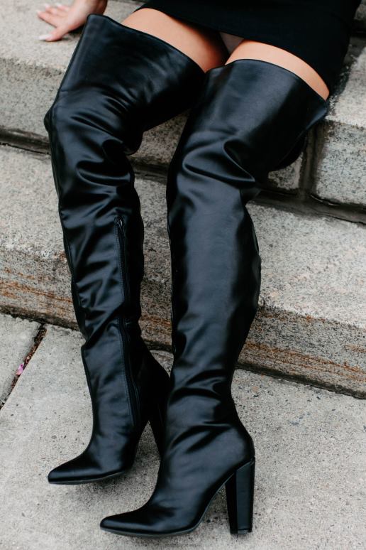 zwart here comes trouble dij hoge laarzen van imitatieleer NanaMacs HPTT3869