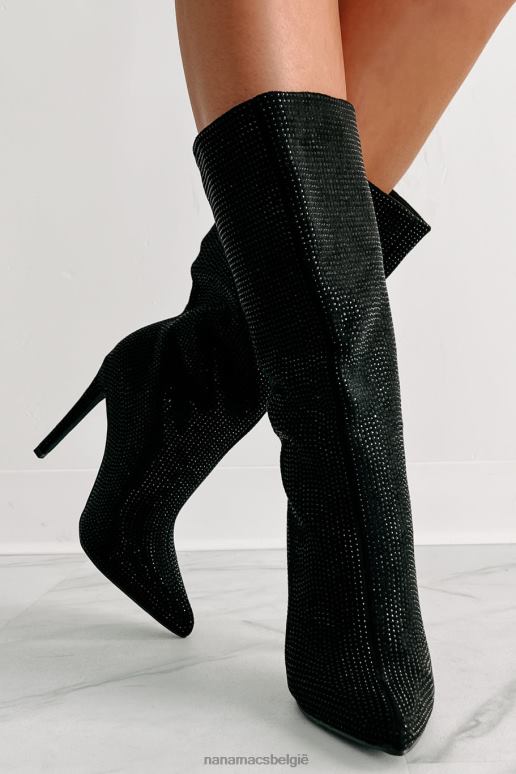 zwart laarsjes met strassteentjes met hoge spanning NanaMacs HPTT3896