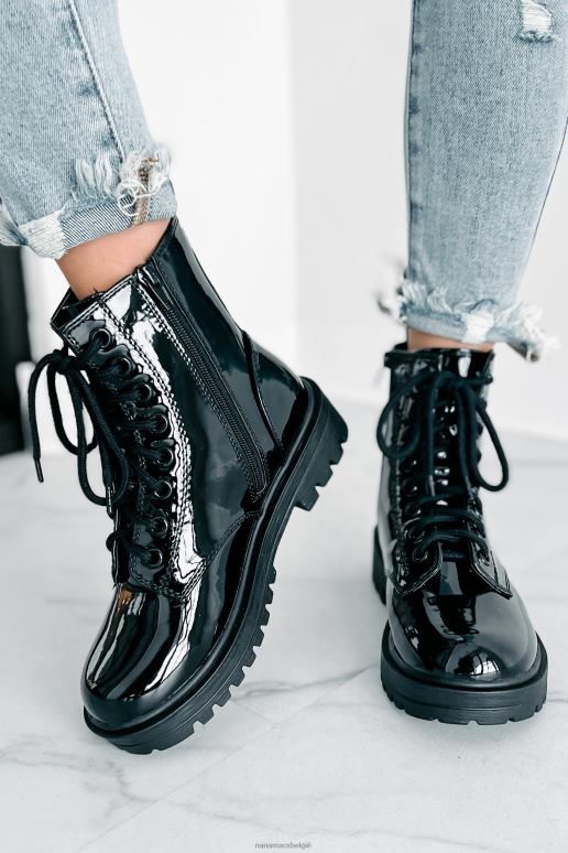 zwart stekende stevige patent-gevechtslaarzen NanaMacs HPTT3898