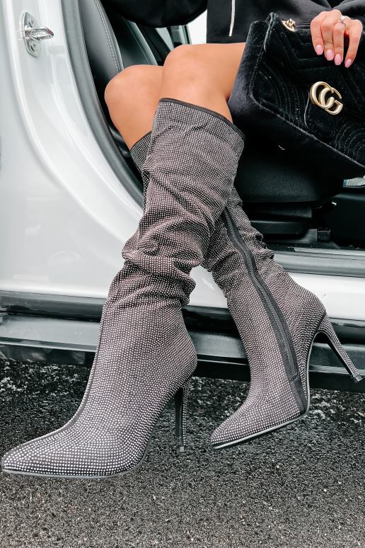 zwarte strass head turner slouchy strass laarzen NanaMacs HPTT3879