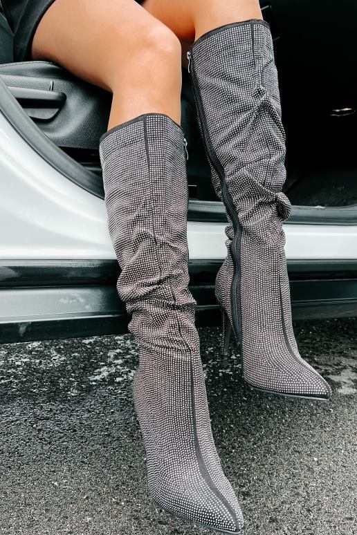 zwarte strass head turner slouchy strass laarzen NanaMacs HPTT3879