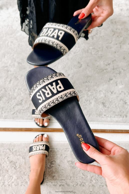 donker marineblauw/beige paris grafische dia sandalen NanaMacs HPTT4002