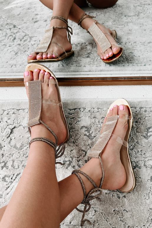 goud metaalachtig superioriteitssandalen met strass-enkelbandjes NanaMacs HPTT4011