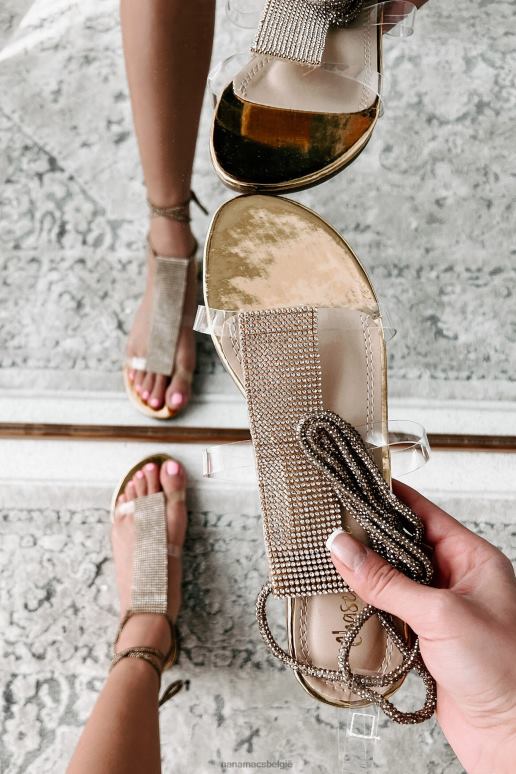 goud metaalachtig superioriteitssandalen met strass-enkelbandjes NanaMacs HPTT4011