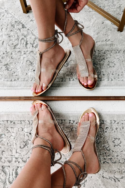 goud metaalachtig superioriteitssandalen met strass-enkelbandjes NanaMacs HPTT4011