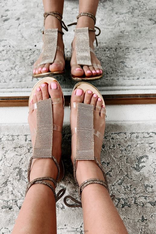 goud metaalachtig superioriteitssandalen met strass-enkelbandjes NanaMacs HPTT4011