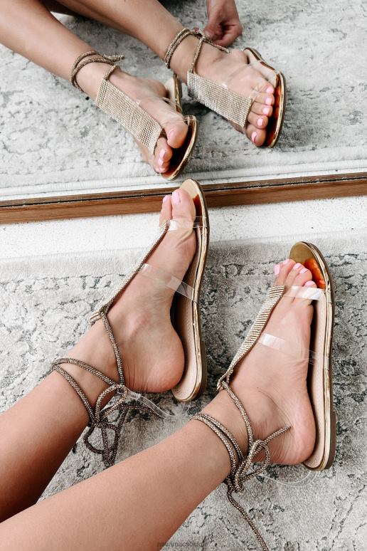 goud metaalachtig superioriteitssandalen met strass-enkelbandjes NanaMacs HPTT4011