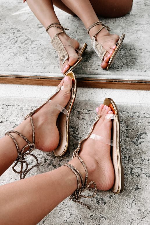 goud metaalachtig superioriteitssandalen met strass-enkelbandjes NanaMacs HPTT4011