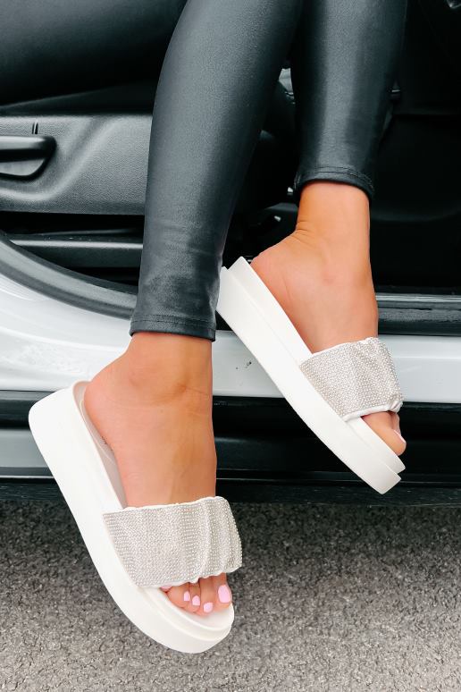 wit spreek niet tegen me sandalen met plateauzool en strass NanaMacs HPTT4037