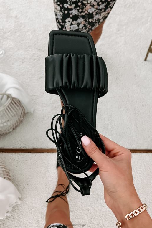 zwart brenda sandalen met enkelbandjes en ruches NanaMacs HPTT4030