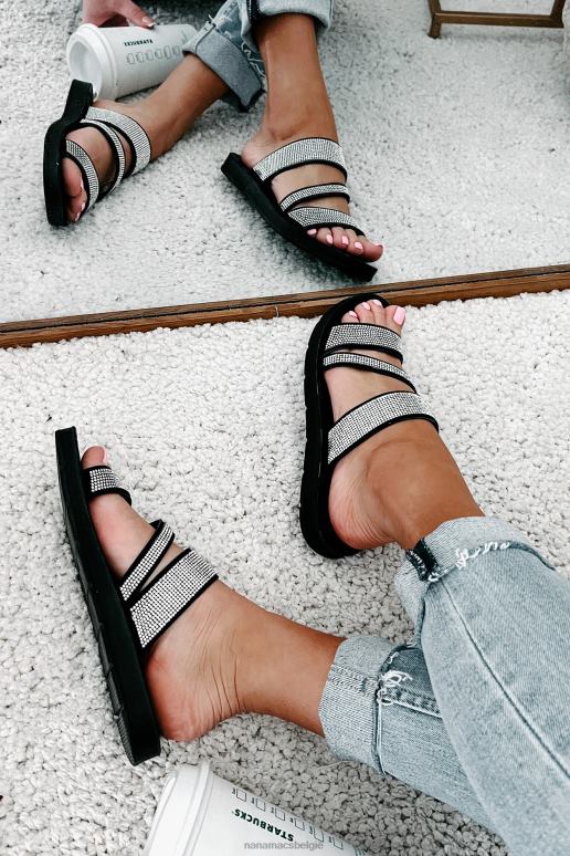 zwart naveena sandalen met strass bandjes NanaMacs HPTT4017