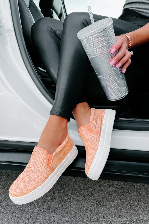 perzik mijn reis beginnen rafia geweven slip-on sneakers NanaMacs HPTT4054