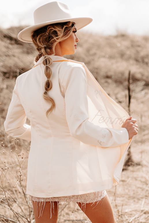 wit femme feelings blazer van satijn met strassteentjes NanaMacs HPTT3617