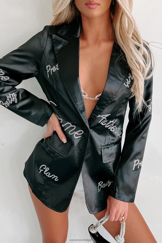 zwart femme feelings blazer van satijn met strassteentjes NanaMacs HPTT3616