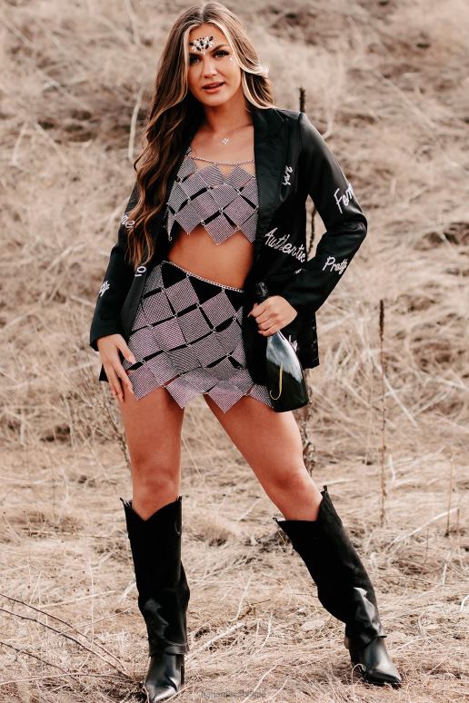 zwart femme feelings blazer van satijn met strassteentjes NanaMacs HPTT3616