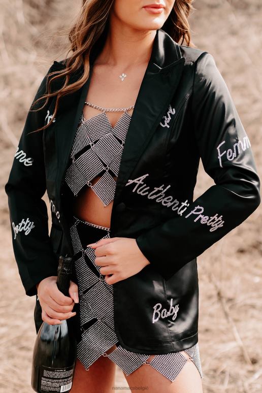 zwart femme feelings blazer van satijn met strassteentjes NanaMacs HPTT3616