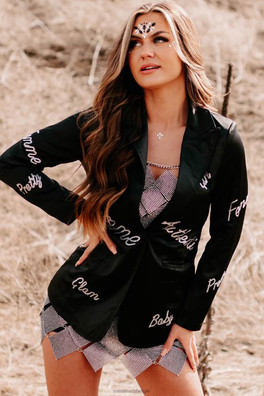 zwart femme feelings blazer van satijn met strassteentjes NanaMacs HPTT3616