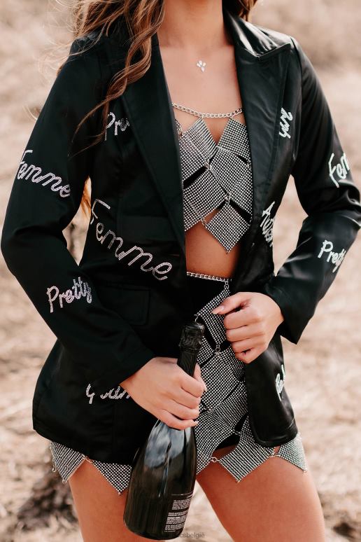 zwart femme feelings blazer van satijn met strassteentjes NanaMacs HPTT3616