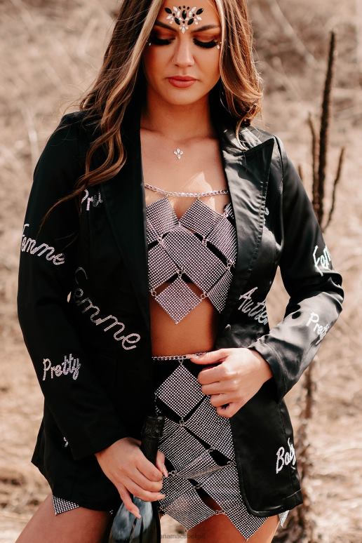 zwart femme feelings blazer van satijn met strassteentjes NanaMacs HPTT3616