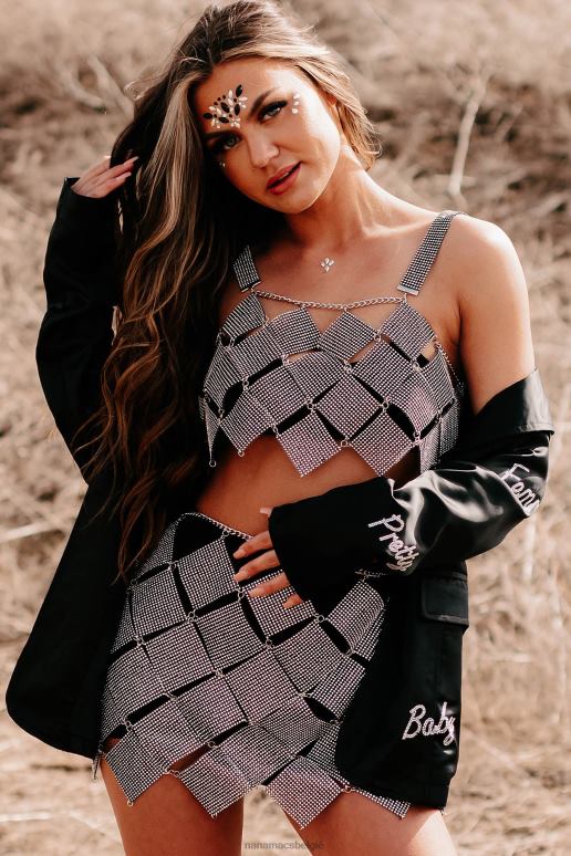 zwart femme feelings blazer van satijn met strassteentjes NanaMacs HPTT3616