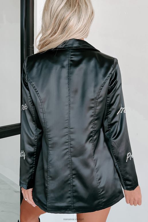 zwart femme feelings blazer van satijn met strassteentjes NanaMacs HPTT3616