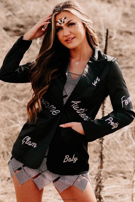 zwart femme feelings blazer van satijn met strassteentjes NanaMacs HPTT3616