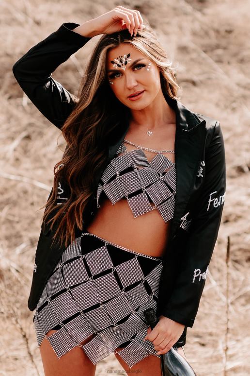 zwart femme feelings blazer van satijn met strassteentjes NanaMacs HPTT3616