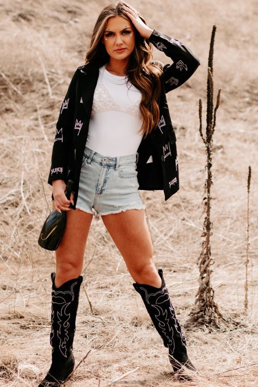 zwart heersend als een koningin met strass-detailblazer NanaMacs HPTT3615