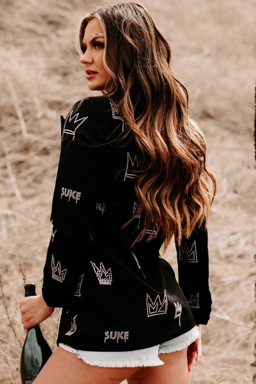 zwart heersend als een koningin met strass-detailblazer NanaMacs HPTT3615