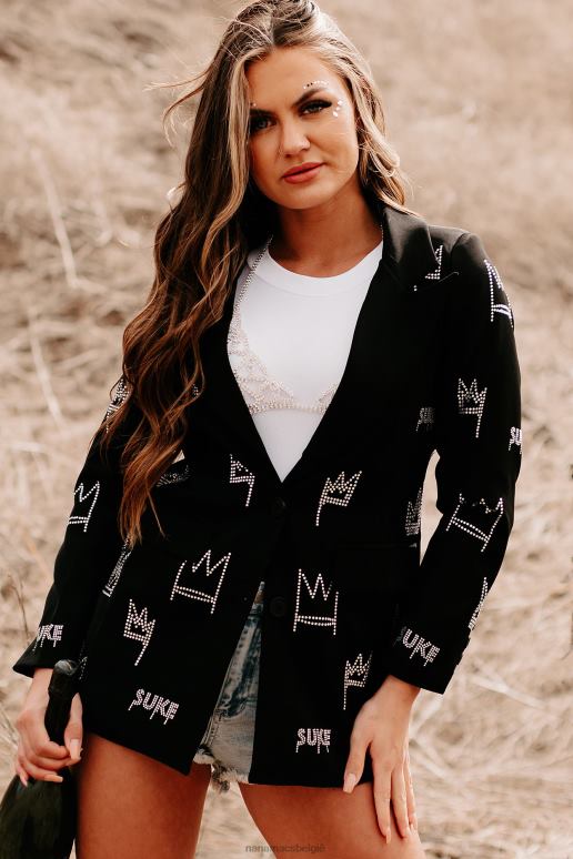 zwart heersend als een koningin met strass-detailblazer NanaMacs HPTT3615