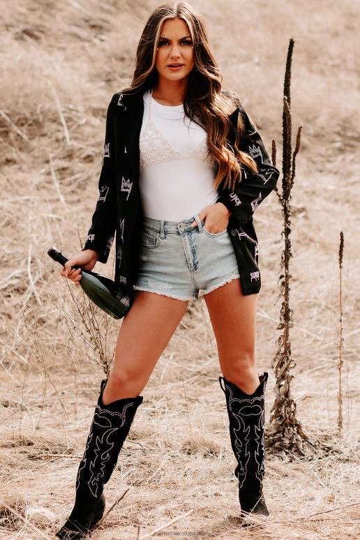 zwart heersend als een koningin met strass-detailblazer NanaMacs HPTT3615