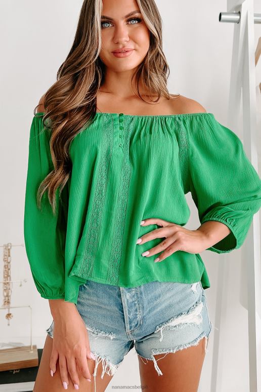 groente mijn enige ondeugd blouse met kanten detail en 3/4 mouwen NanaMacs HPTT757