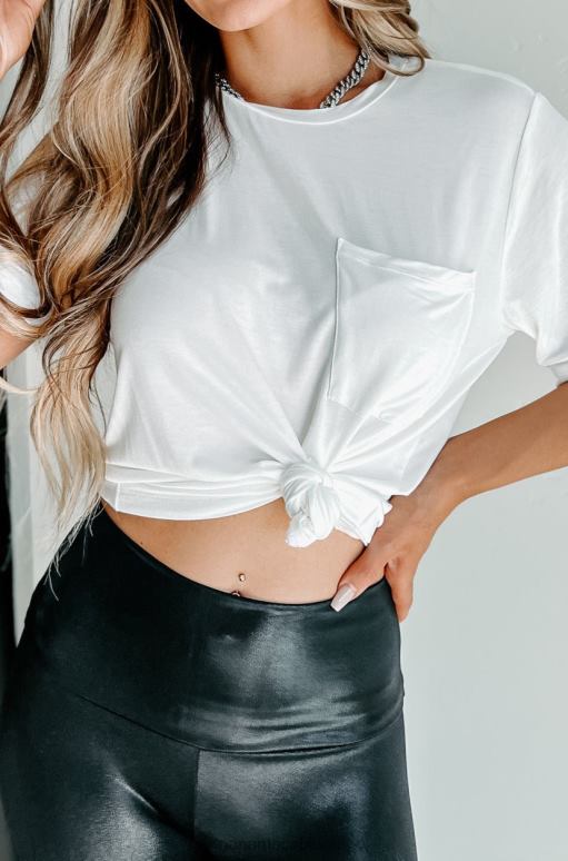 gebroken wit geduld leren T-shirt met ronde hals en zak NanaMacs HPTT715