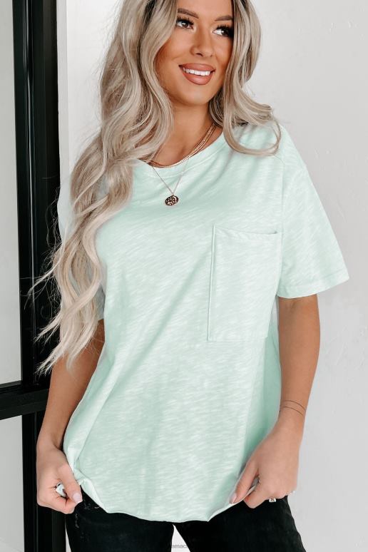 lichte munt oversized slub gebreid T-shirt met zak NanaMacs HPTT696