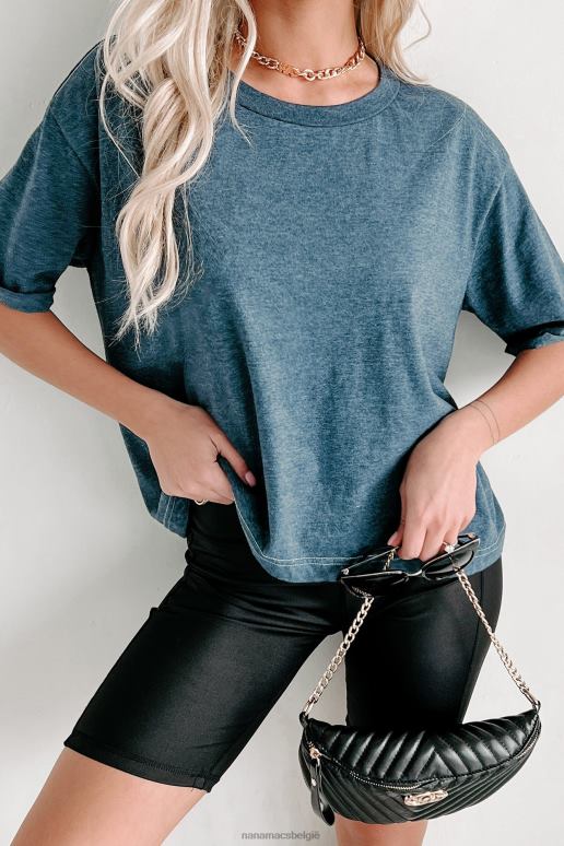 middeleeuws blauw gemêleerd crop-t-shirt met korte mouwen NanaMacs HPTT562