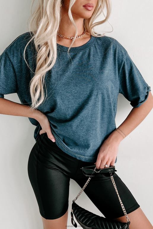 middeleeuws blauw gemêleerd crop-t-shirt met korte mouwen NanaMacs HPTT562