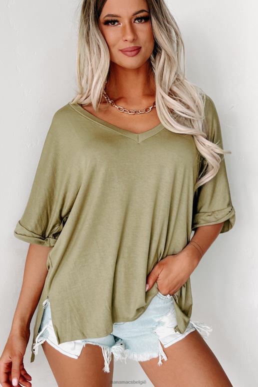 olijf martini T-shirt met v-hals en mouwen met manchetten NanaMacs HPTT556