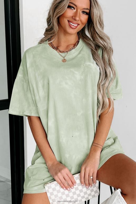 pastelgroen oversized tie-dye t-shirt met distressing NanaMacs HPTT695