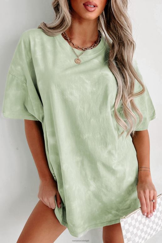 pastelgroen oversized tie-dye t-shirt met distressing NanaMacs HPTT695
